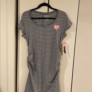 Gray and white striped maternity dress